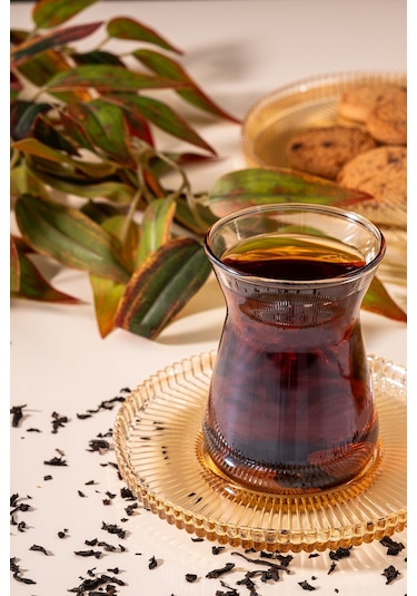 Mest Irem 18 Parça 6 Kişilik Lüsterli Pasta Tabaklı Çay Bardağı Seti 132 Cc - Modern Ve Zarif Lüsterli Diğer