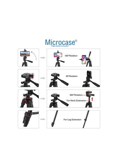 Microcase 3120A Tripod 102 CM + Döner Başlıklı Telefon Tutucu + Bluetooth Kumanda