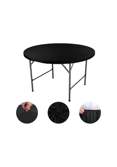 Suntek Fitted Yuvarlak Masa Örtüsü Elastik Kenar Kaymaz Siyah