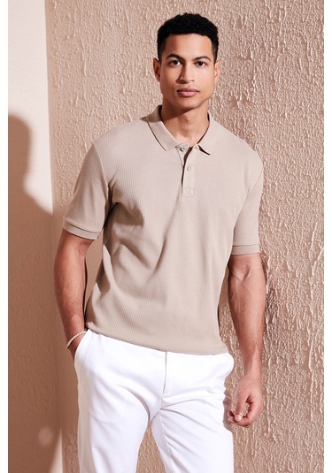 Buratti Pamuklu Regular Fit Düğmeli Erkek Polo Yaka T Shirt 5902281 Vizon