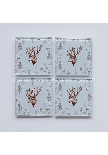 Decorita Cam Bardak Altlığı 4'lü Takım Cervus Deer 10 CM x 10 CM Çok Renkli