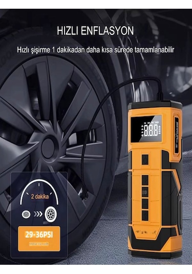 A-5577 8000mah Akü Takviyeli Şişirme Kompresörü - Led Ekranlı Sco