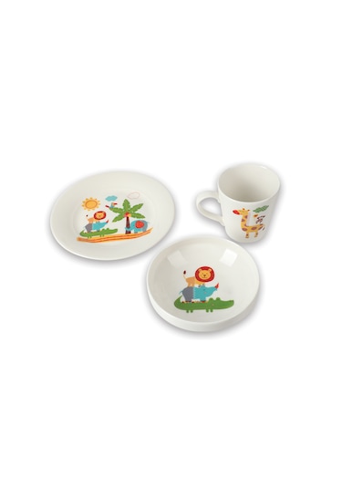 Kütahya Porselen Lordstore1 Aslanlı Çocuk Mama Seti 3' lü Krem