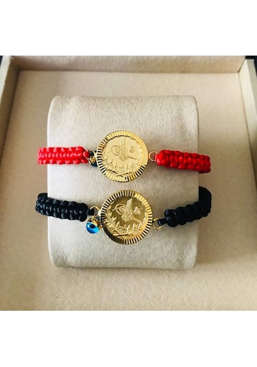 Çeyrek Reşat Altın Bileklik 14K Nazarboncuk (Kırmızı Ip)