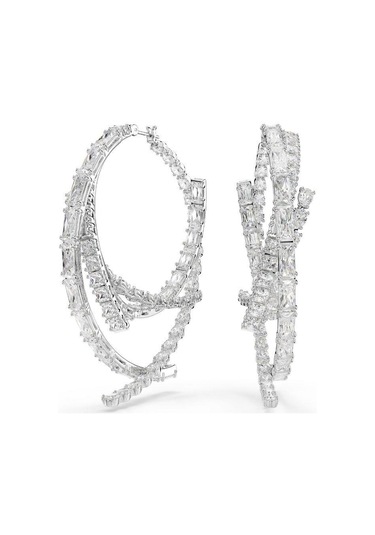 5727098 Matrix Hoop Earrings, Mixed Cuts, White, Rhodium Plated Çok Renkli
