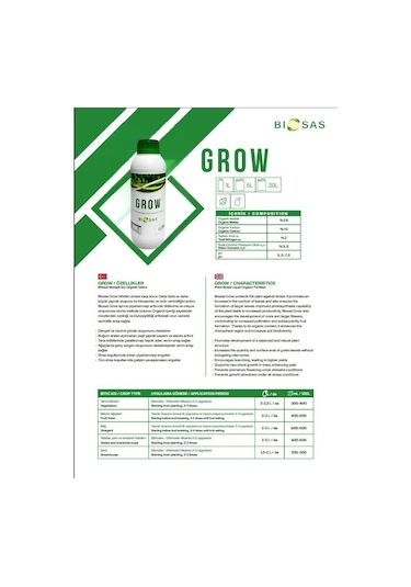 Biosas Grow 1 Lt Bitkisel Menşeli Sıvı Organik Gübre 1 L