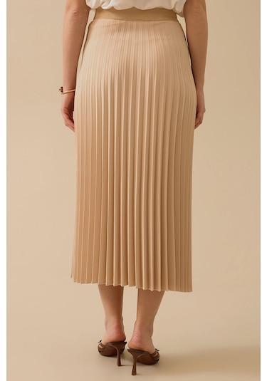 Seçil Kadın Elastik Bel Pliseli Etek 1011 Bej Bej