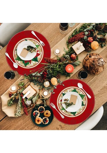 4 Adet/takım Yuvarlak Kırmızı Atatürk Çiçeği Noel Masa Örtüsü 38 Cm Polyester Yemek Masası Örtüleri Kış Noel Masa Örtüsü Mutfak Yemek Odası İçin F, 38 Cm Diğer