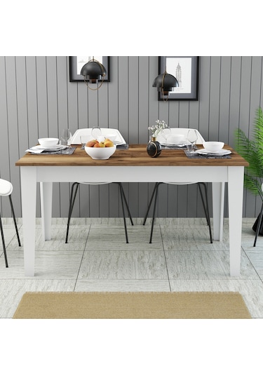 Milan Yemek Masası - Beyaz / Ceviz