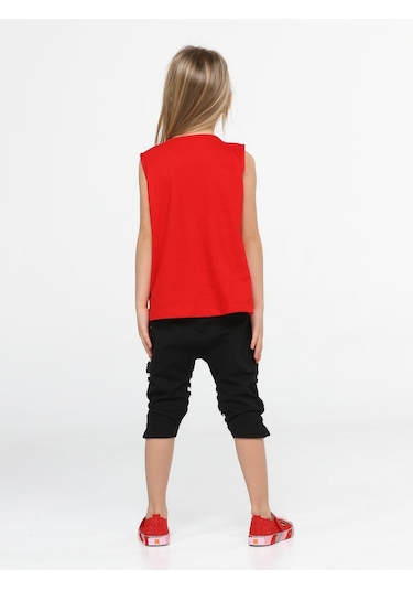 Zebra Çizgili Baggy Kapri Takım-kırmızı Kırmızı