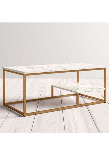 Perus Beyaz Ahşap / Gold Metal Orta Sehpa