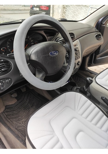 2,li Oto Koltuk Kılıfı Minder Alkantra Kumaş Gri Renk Slikon Direksiyon Kılıfı