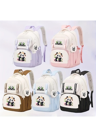 Wangxi Kahverengi Panda Desenli Günlük Geniş Kapasiteli Çok Cepli Fermuarlı Ayarlanabilir Askılı Hafif Sırt Çantası Kahverengi