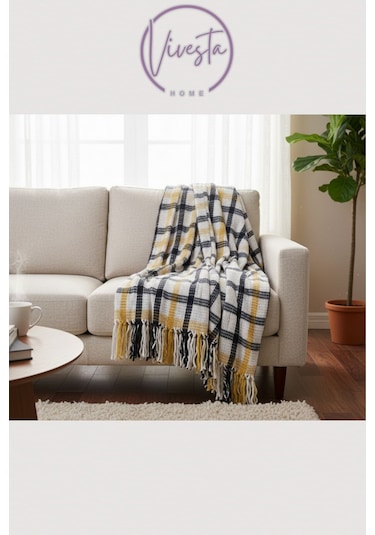 Yumuşacık Scotch Battaniye 150 200 Cm Sıcak, Şık Ve Konforlu Tasarım Sarı - Siyah
