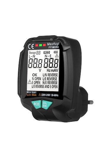 Moveevo Elektrik Prizi Testeri Lcd Ekranlı, Akım/frekans/leakage Tespiti, 20 Veri Depolama, Avrupa Standartı Pil Dahil Değil