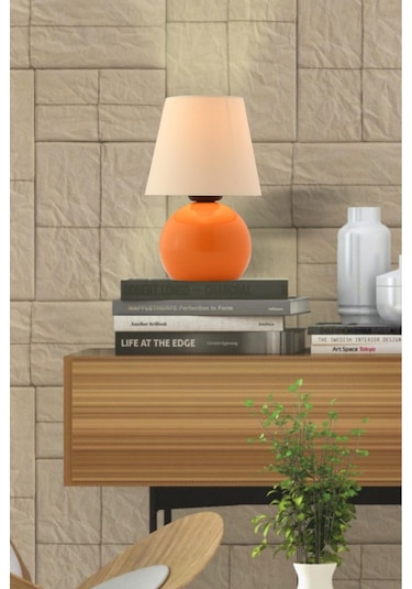 Modern Tasarım Cotto Abajur Krem Şapka Parlak Turuncu Gövde Turuncu