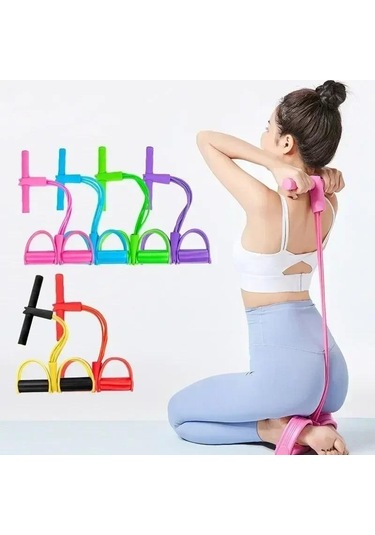 Pembe Direnç Bantları Elastik Fitness Bantları Evde Spor Egzersizleri İçin Çok Fonksiyonlu Taşınabilir 4 Tüp Elastik Pedal Çektirme Pembe