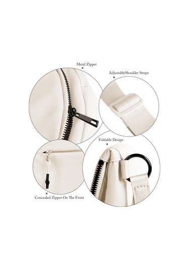 Yunboo Yarım Ay Şekilli Katlanabilir Spor Çanta - Su Geçirmez Nilon, Ayarlanabilir Askı, İki Bölmeli, Günlük Kullanıma Uygun, Beyaz