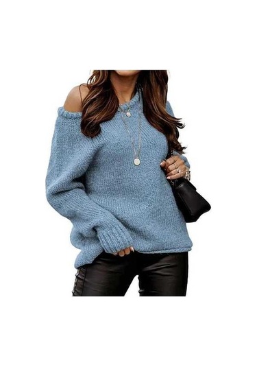 Tongxida Kadın Modası Jkashdk Mavi Uzun Kollu Bol Kazaklar, Büyük Beden, Sonbahar/kış Mavi