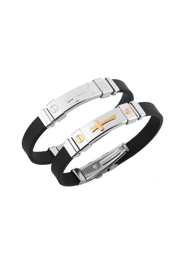 2 Adet / Grup İsa Hıristiyan Erkek Bilezik Çapraz Vida Silikon Bilezik Altın - Gümüş