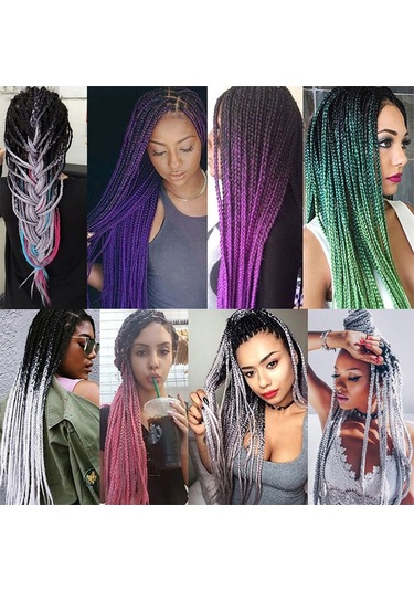 Cbtx Moda Renk Gradyan Bireysel Örgü Peruk Elyaf Büyük Örgüler, Uzunluk: 60cm 18lacivert + Gök Mavisi