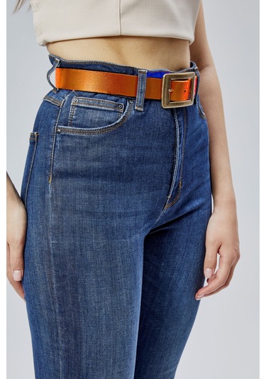 %100 Hakiki Deri Antik Sarı Tokalı Kadın Kemeri 3cm Taba