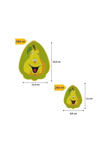 Buffer 2'li İç İçe Geçebilen Armut Model Saklama Ve Beslenme Kabı Seti 550 Ml + 250 Ml Çok Renkli