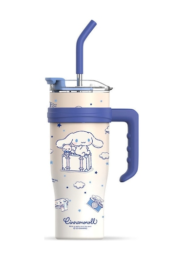 Xıxun Yeni Karikatür 304 Paslanmaz Çelik Büyük Kapasiteli Yalıtımlı Su Pipetli Bardak Beyaz Tarçın Köpek