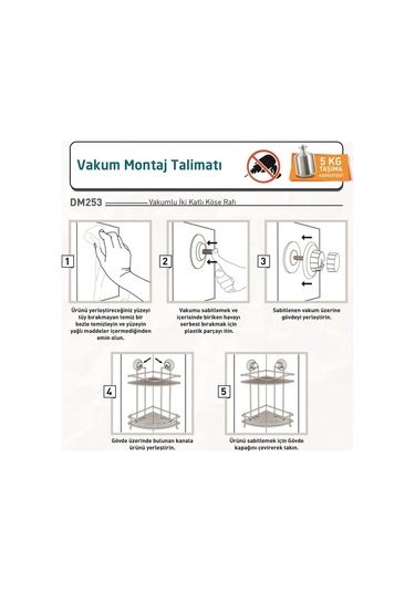 Banyo Köşe Rafı Vakumlu Paslanmaz 2 Katlı Kancalı Siyah Siyah