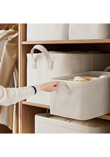 Gateesat Bej Xxl 17.44 Gal Katlanır Saklama Sepeti Çift Kulplu Yatak Altı Düzenleyici Bej