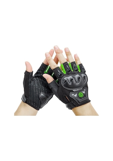 Kosona Yeşil Xl Bilek Korumalı Yarı Parmaklı Motosiklet Sürücü Eldiveni Mc29