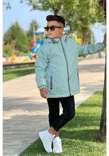 Erkek Çocuk Sabit Kapüşonlu Metal Armalı İçi Kürklü Mont Km3987 Mint