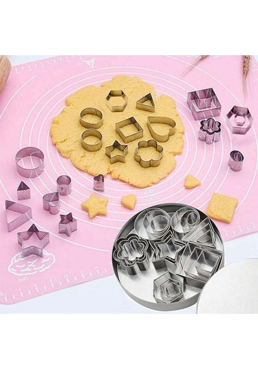 Kangvka 24'lü Paslanmaz Çelik Pasta Kurabiye Kalıbı Seti - Dıy Fırın Aletleri, Çeşitli Boyutlar, Tekrarlı Kullanım, Dayanıklı Gümüş