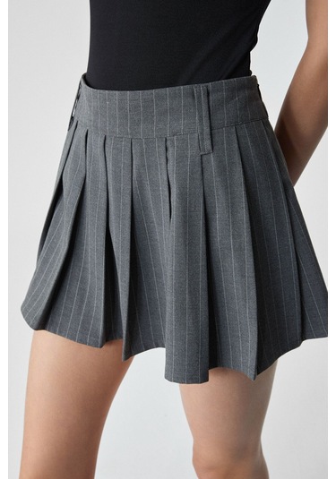 GRIMELANGE Chıncago Kadın Regular Çizgili Yüksek Bel Gri Etek Gri