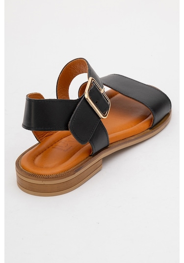 Majesty Siyah Cilt Hakiki Deri Kadın Sandalet Siyah Deri