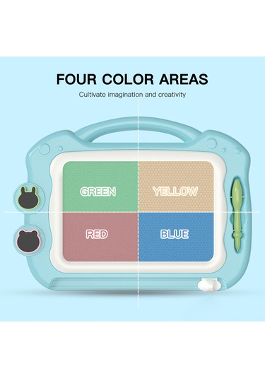 Hombey Çocuklar İçin Mıknatıslı Boyama Tahtası, 4 Renkli Alan, Silgi Ve Damgalar, Katlanabilir Ayaklı, Plastik Materyal, 1-3 Yaş Arası Mavi