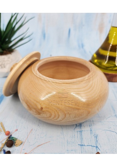 Ahşap Kapaklı Şekerlik Tuzluk Baharatlık Çerezlik Kase Naturel