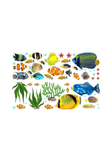 Gajeena Renkli Tropikal Balık Duvar Çıkartması - Çocuk Odası Ve Banyo Dekoru 2 Adet Çok Renkli