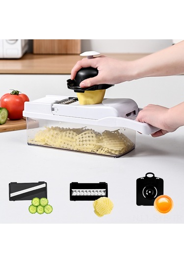 Symbee Ev Mutfak Çok Amaçlı Kesici Seti: Soğan, Meyve, Sebze Dilimleme, Küp Döme, Rendeleme - Siyah Beyaz 15 Parça Diğer