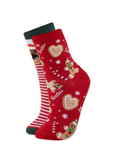 Defacto Kız Çocuk Yılbaşı Temalı 2'li Pamuklu Uzun Çorap B5362A8NSKR1