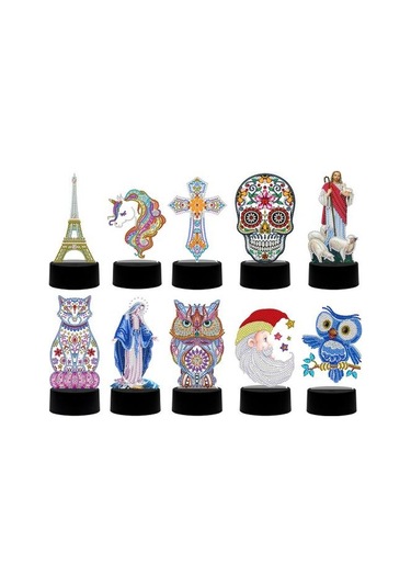 Siyah Led Elmas Boyama Lamba Seti Pille Çalışan Başucu Lambası 5d Elmas Boyama Sanatı El Sanatları Siyah