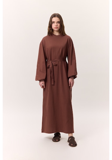 Balon Kollu Uzun Rahat Elbise Ağaç Kabuğu Ağaç Kabuğu