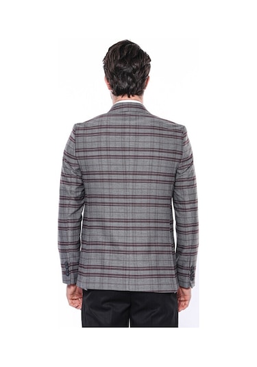 Ekose Desenli Slim Fit Bordo Erkek Ceket 001