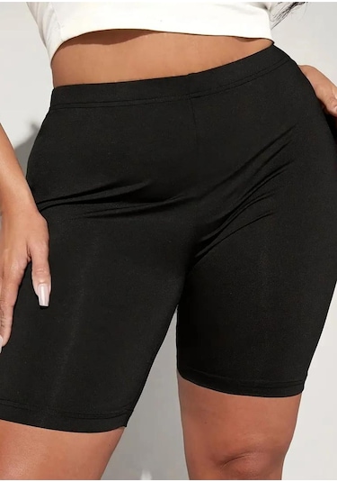 Bella Dossi Kadın Büyük Beden Rahat, Terletmez Ve Iç Göstermez Diz Üstü Kısa Tayt Siyah
