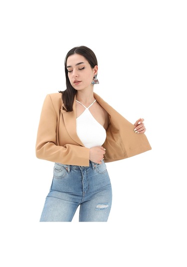 Crop Blazer Kısa Ceket - Camel-camel Camel
