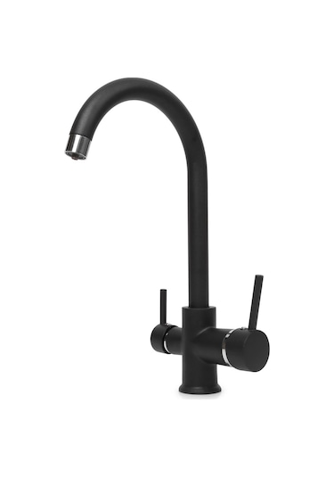 Ema Arıtma Çıkışlı Kuğu Borulu 3 Yollu Siyah Mutfak Bataryası