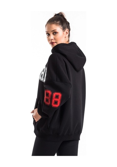 Caya Kadın Ekru Renk Baskı Detaylı Oversize Sweatshirt Cy84191 Beyaz Siyah