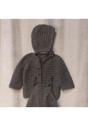 Uretti - Talia 8659 - El Örgüsü Erkek Çocuk Tulum - Hırka - Şapka Takım - 2 Yaş Gri
