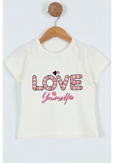 Hçm Kız Çocuk Tshirt Love Baskılı Bisiklet Yaka D28 Krem