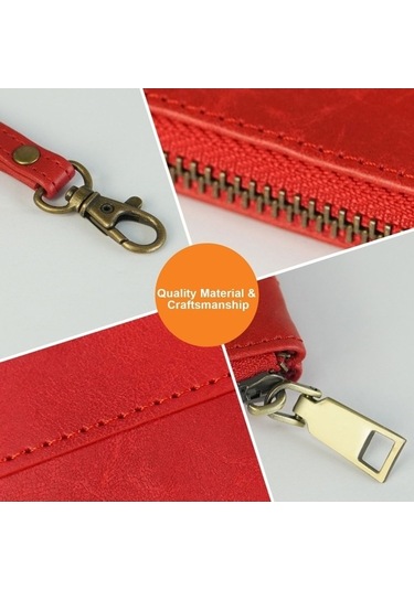 Shidai888 Retro Deri Debriyaj Fermuarlı Zarf Çanta Kırmızı